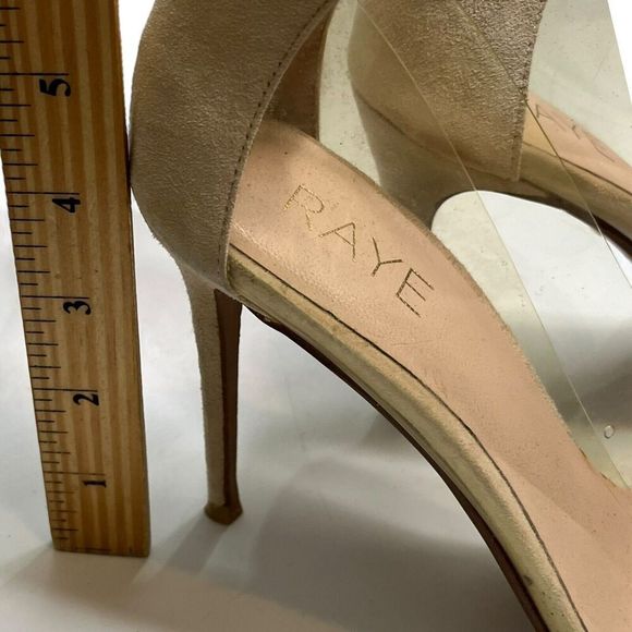 Raye Revolve Suede PVC Stiletto Heels Neutral Women’s Size 9 Pointed Toe Pumps - Picture 12 of 13